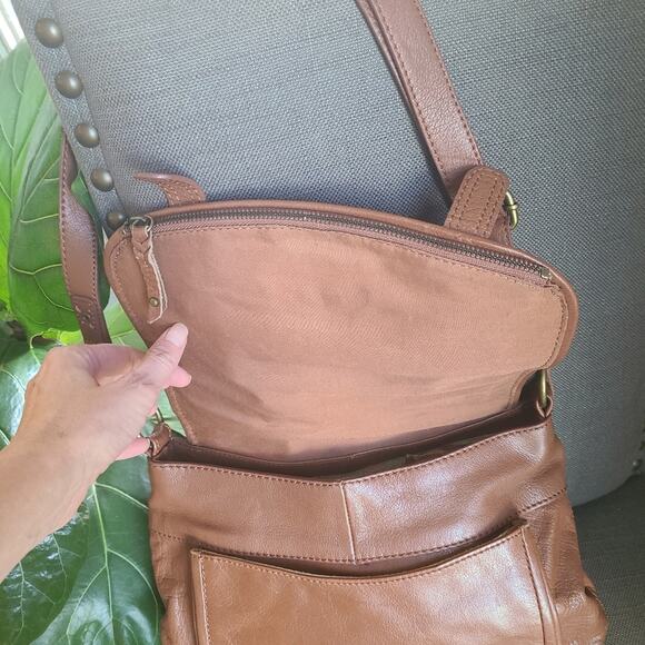 The Sak Brown Basketweave‎ Large Crossbody Purse BAG Gold Studded LEATHER Hobo - Picture 4 of 11